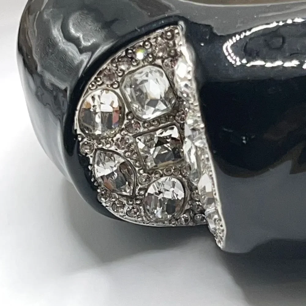 Black & Crystal Inset Dome Hinged Bangle Bracelet - Picture 7 of 13